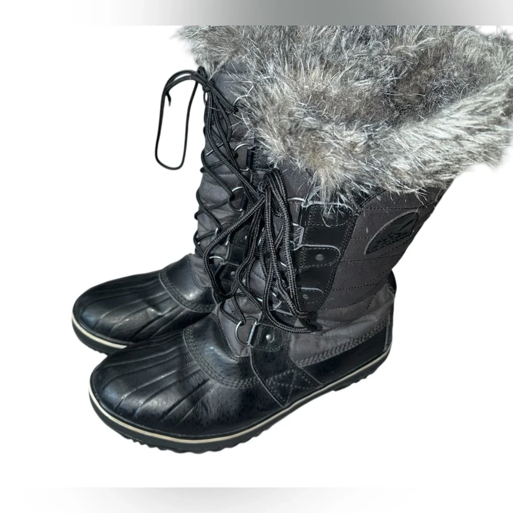 Sorel Tofino II Faux Fur Lined Waterproof Winter Boots Women 10 Black/gray